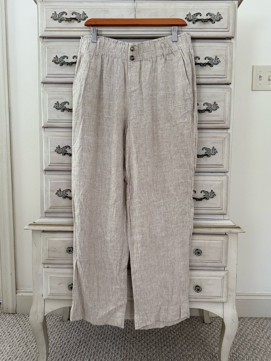 Briggs New York Pants - Briggs Oatmeal Linen Boho Wide Leg Pants